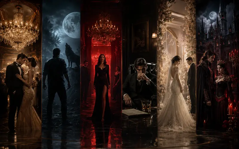 Premium vertical drama storytelling universe featuring billionaire romance, werewolf alpha fantasy, female revenge drama, mafia romance, contract marriage, and royal vampire fantasy worlds for mobile-first streaming audiences.