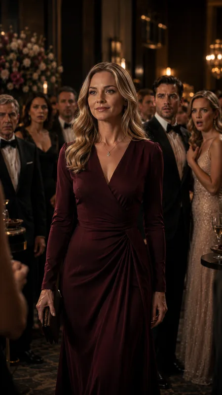 Successful woman returning to a luxury engagement party in a revenge romance drama